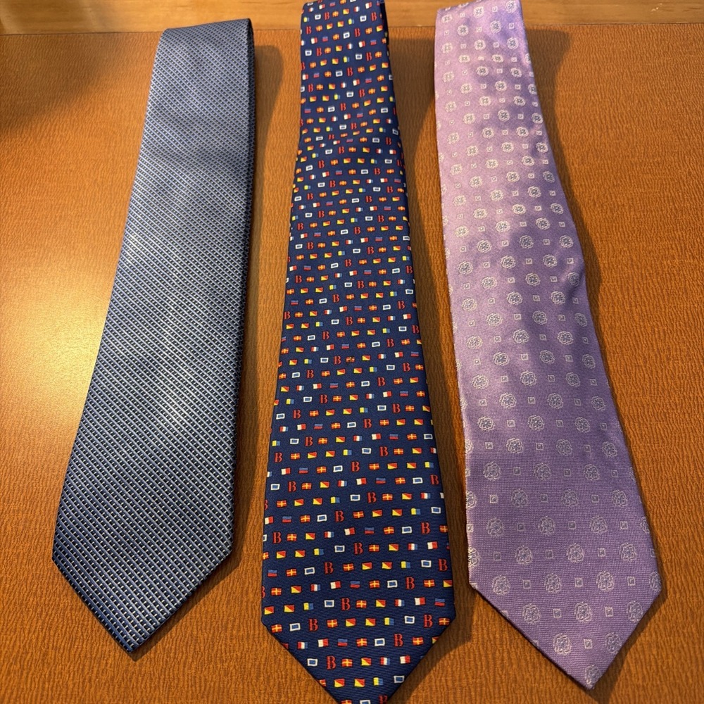 3‎ Brooks Brothers Neck Ties EUC Blue Flags Purple